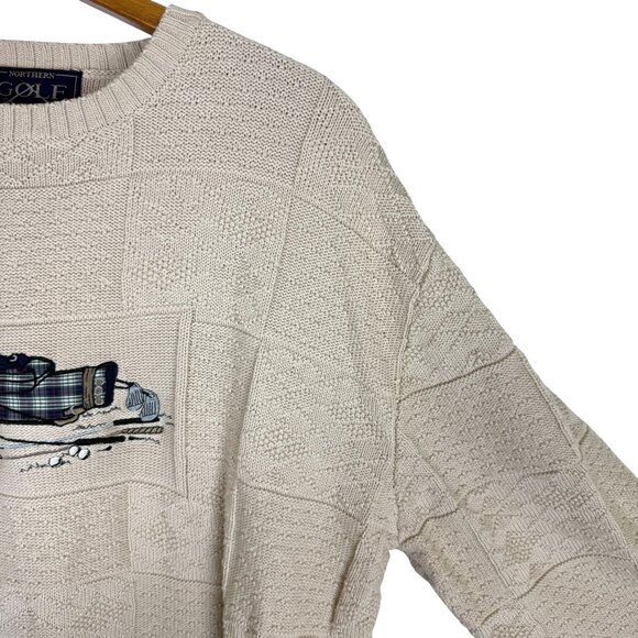 Vtg Northern Golf Elements Sweater Sz Large Beige Textured Knit Plaid Golf Bag - Picture 5 of 7